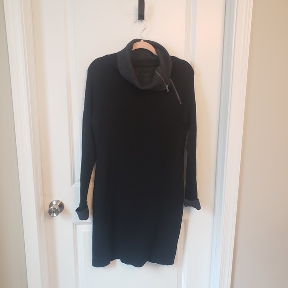 Cynthia Rowley Black and Grey Sweater Dress Cowl Neck with Zipper Size Large - Picture 9 of 9